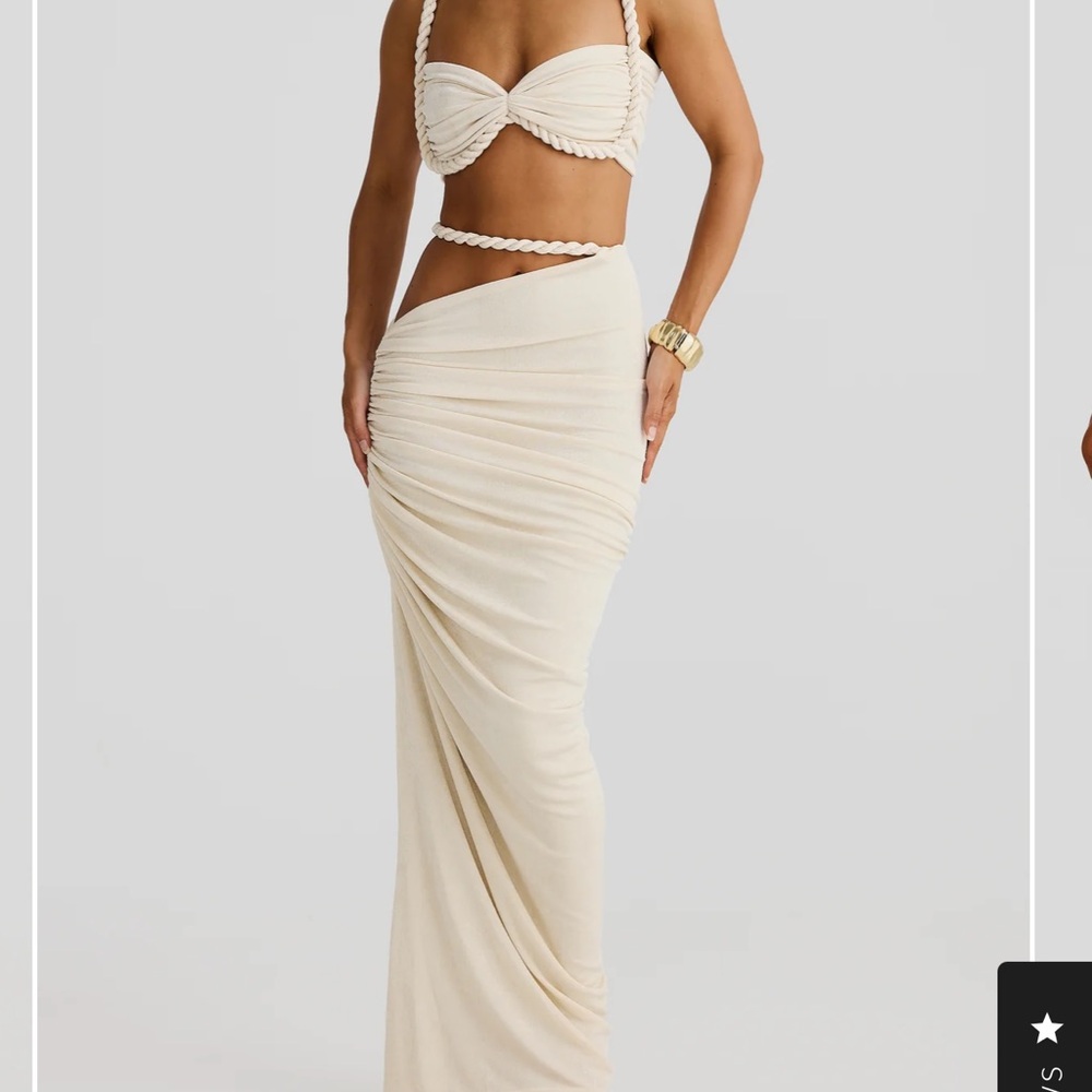 Elegant Cream Two-Piece Ruched Maxi Dress